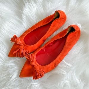 J Crew red Lottie suede tassel flats